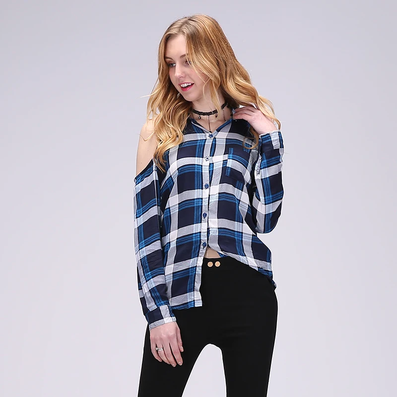 Женская рубашка в клетку с открытыми плечами и длинным рукавом|blouse patterns|blouse longblouse