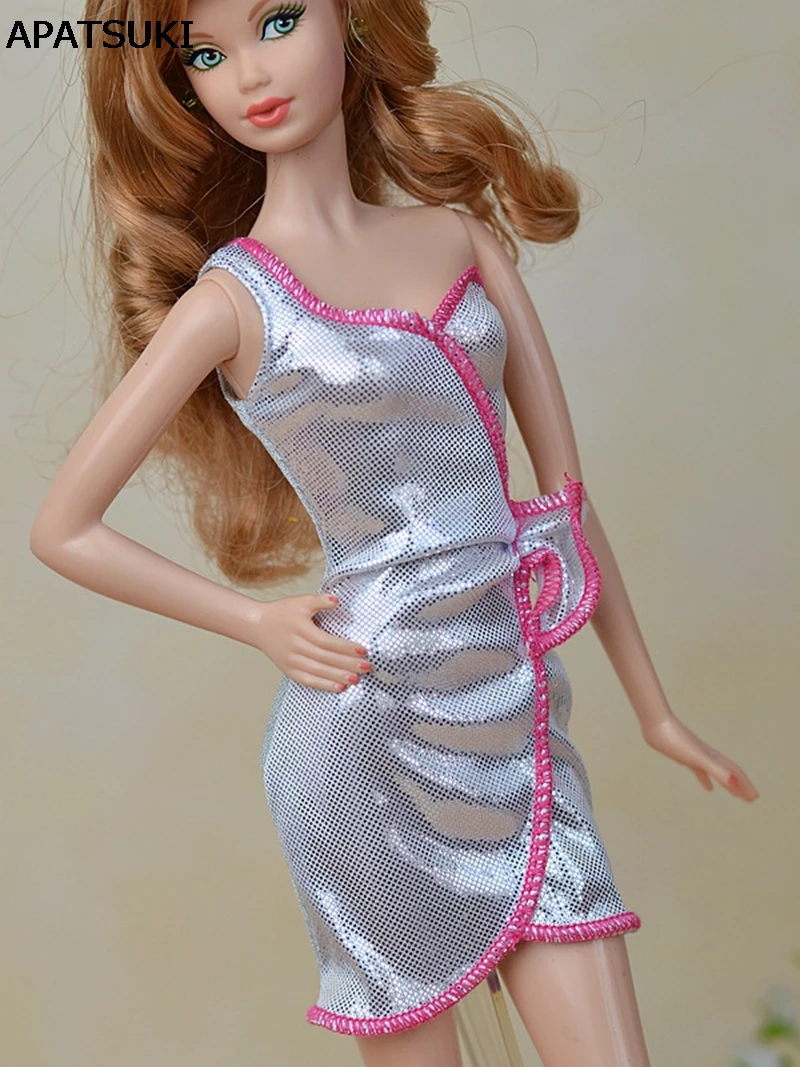 High Quality Silver Mini Dress Short Dresses Causal Dress For Barbie Doll Party Vestidos For 1/6
