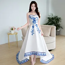 Восточное женское вечернее со шлейфом платье со стразами цветок знаменитостей платья без рукавов винтажные китайские Abiti Da Cerimonia Da Sera