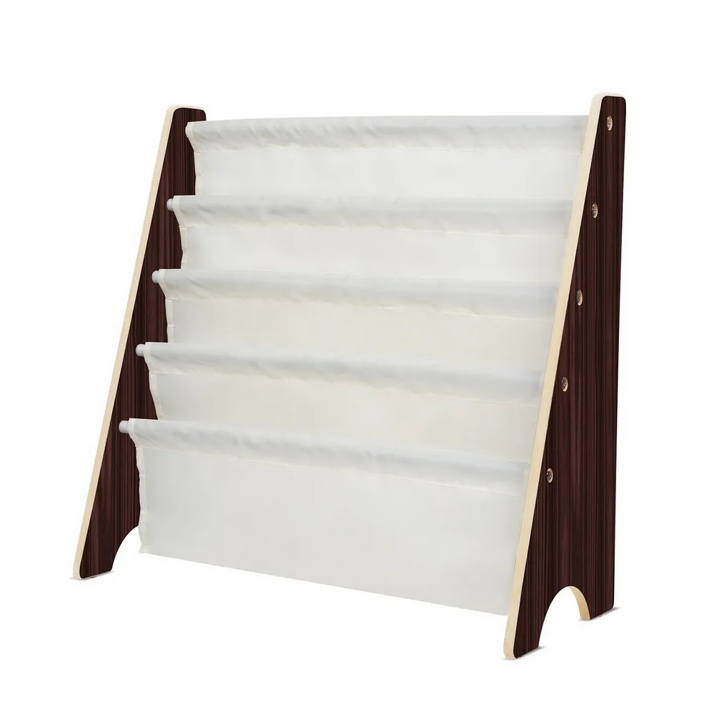 

Fabric Cover MDF Shelf Book Magazine Rack Dark Brown & White Cloth