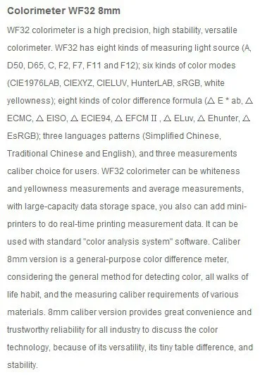 WF32 8 мм цветной измеритель цвета CIELAB CIELCH режим отображения DEL* a* b формула
