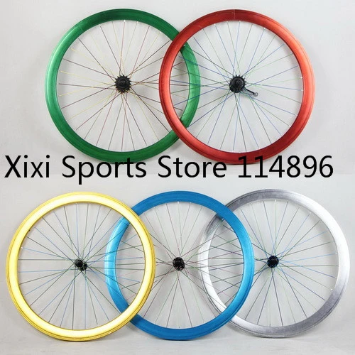 700C Fixie bicicletas Single Sped de ruedas delantero posterior fracaso de tirón Hubs anodizado bicicleta fija del engranaje ruedas 45 mm borde de la aleación de 5 colores|alloy rims|700c bicycle -