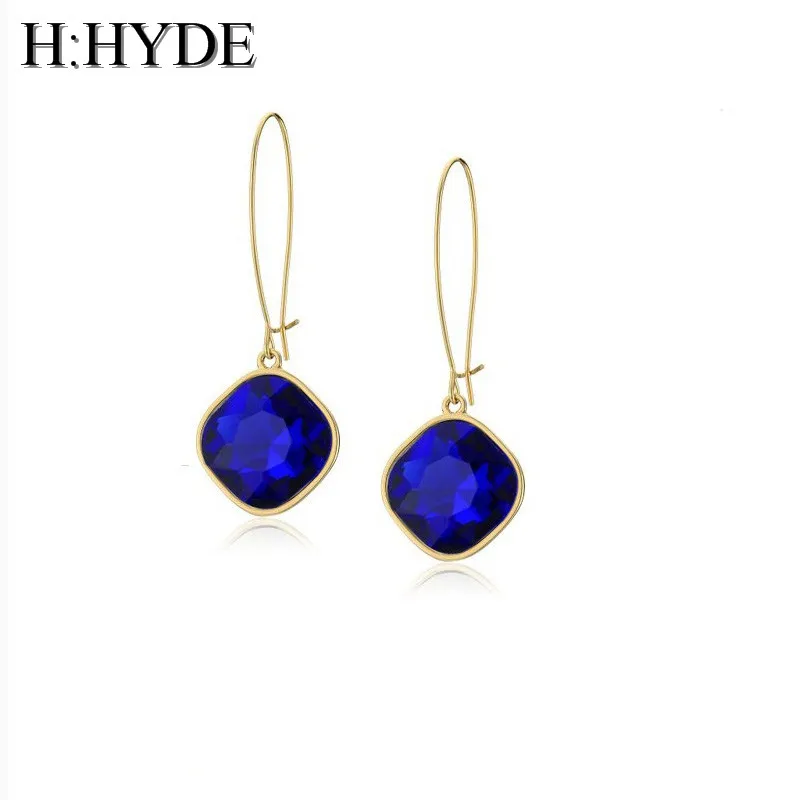 

H:HYDE Fashion Brand Top Quality Beautiful Crystal Earrings Delicate Elegant Blue Clear Black Square Dangle Earrings For Women