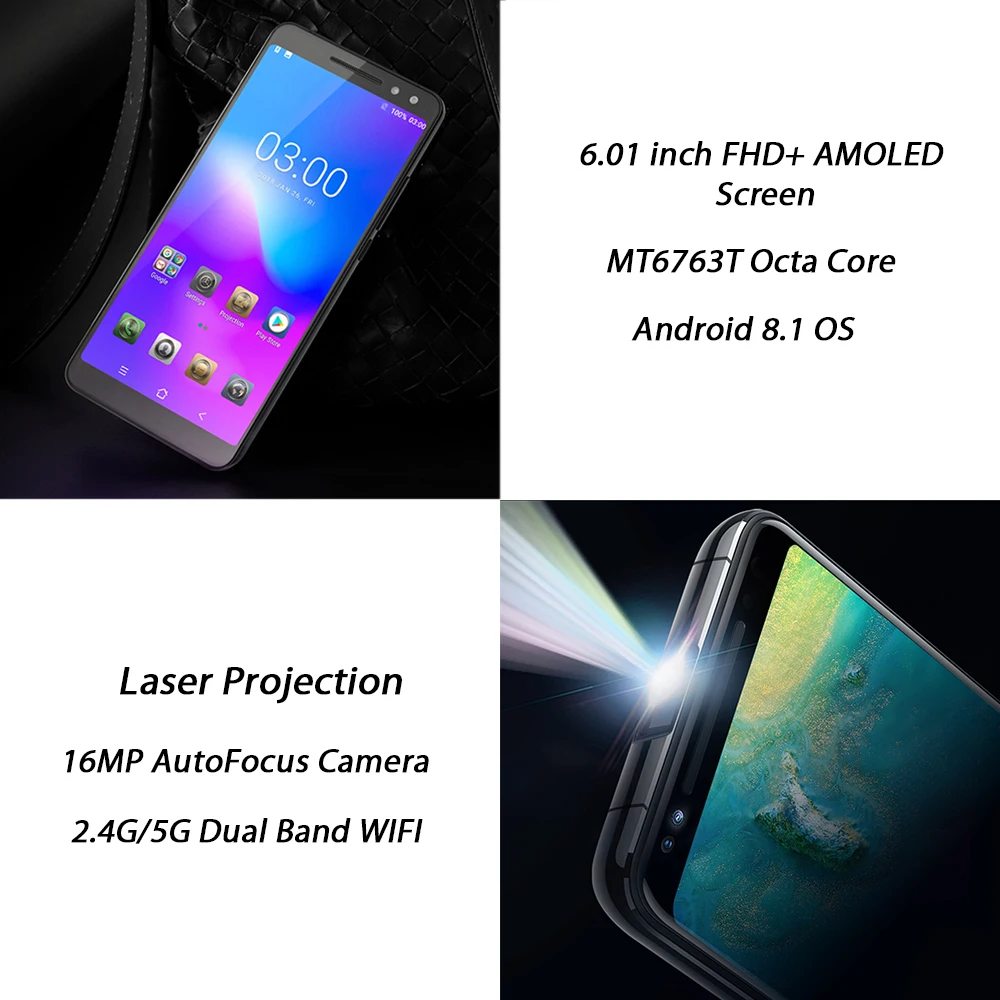 BLACKVIEW MAX 1 смартфон с лазерной проекцией 6 ГБ 64 Android 8 01 дюймов Восьмиядерный