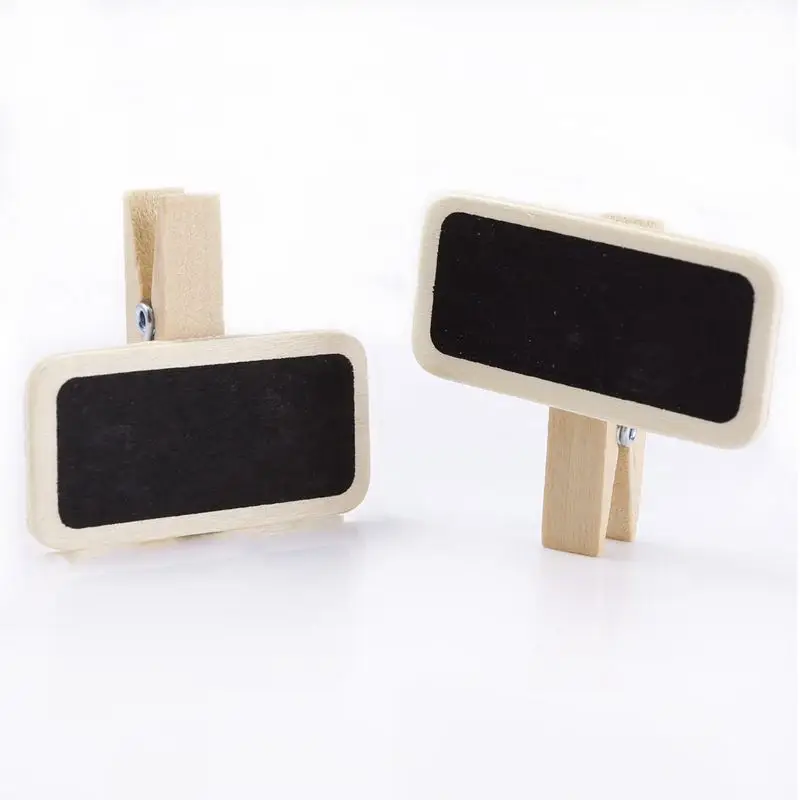 50 Mini Wood Blackboard Message Slate Rectangle Clip Panel Card Memos Label