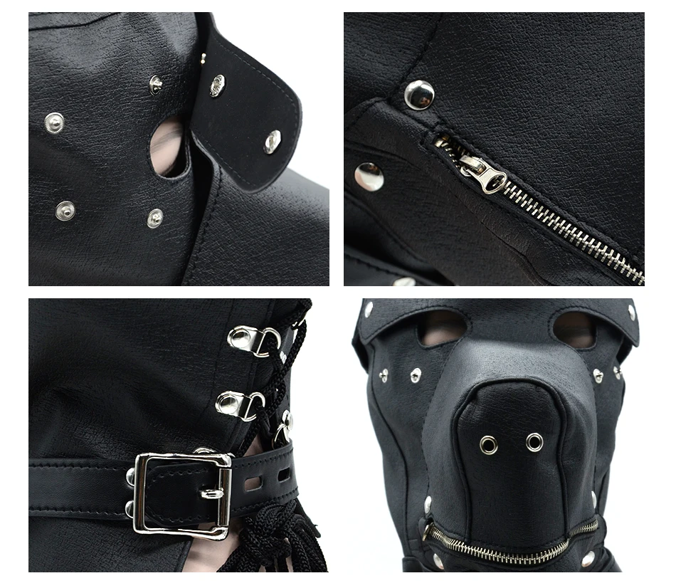 Fetish PU Leather SM Hood Dog Mask Head Harness Sex Slave Collar Leash Mouth Gag BDSM Bondage Blindfold Sex Toys For Couple 8