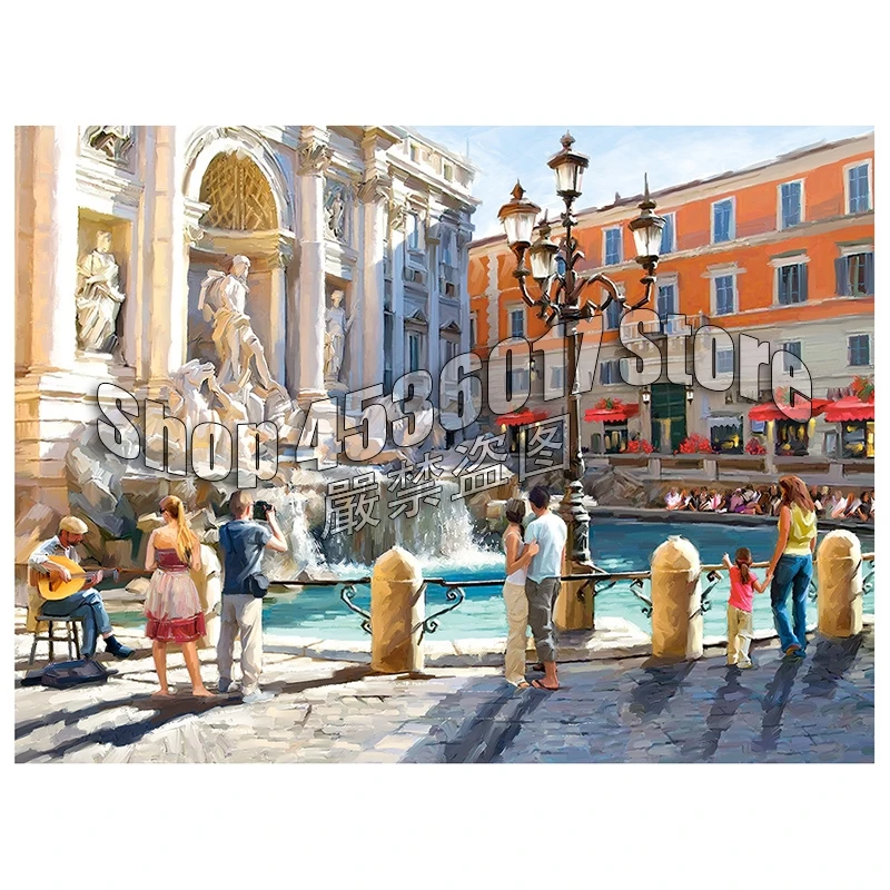 

Full Embroidery Trevi Fountain Architecture Italy Mosaic Diy Diamond Painting Cross Stitch Sets Home Decorative Rhinestones Gift