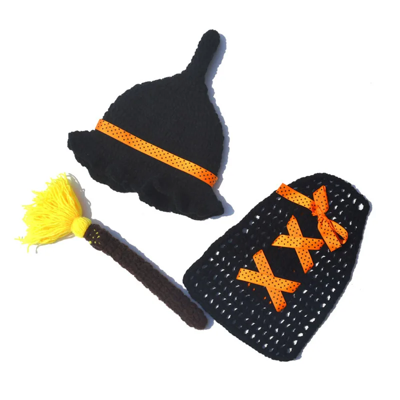 Latest Crochet Newborn Photography Prop Boy Girl Witch Magician Hat & Cover Crochet Knitted Outfit Halloween Costumes MZS-16020