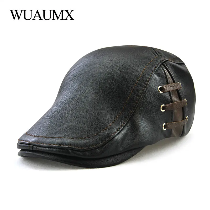 mens leather beret hats