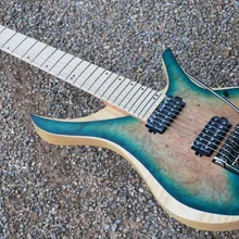 7 струн Безголовый электрогитара Стиль Синий взрыв spalted вьющиеся клен Топ Пламя клен шеи