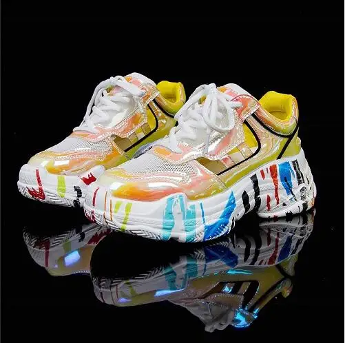 

Yellow Sneakers Women Colorful Sneakers 2019 Platform Chunky Trainers Women Shoes Summer Footwear Graffiti Casual Shoes baskets