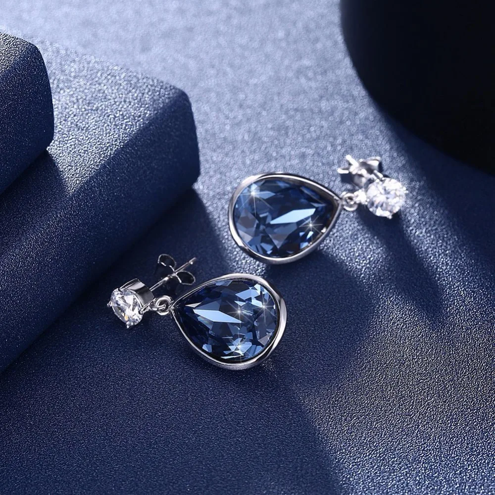 

INALIS Pendant with Round Clear CZ Brincos Luxurious Drop Earrings 925 Sterling SilverWaterdrop Blue Natural Austria Crystal