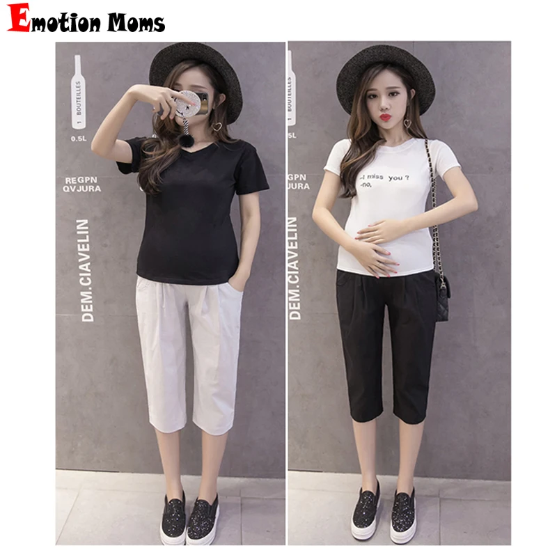 

Summer Maternity Bottom Trousers Cotton Elastic Belly Women Pregnant Pant Loose Casual Adjustable Waist Capris