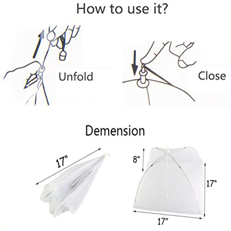 Складная сеть зонтик крышка для еды мух противомоскитная сетка крышка для еды для пикника барбекю устойчивая кружевная кухонная посуда сетка покрывало для еды