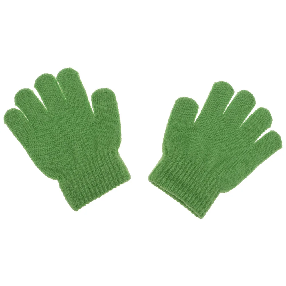 Детские зимние теплые полные митенки для пальцев Акриловые мягкие однотонные вязаные детские перчатки - Цвет: Зеленый