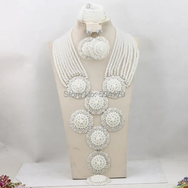 Великолепный белый бисер ювелирный набор индийский нигерийский Свадебный модный Комплект бижутерии Золотой арабский Ювелирный Набор WB266