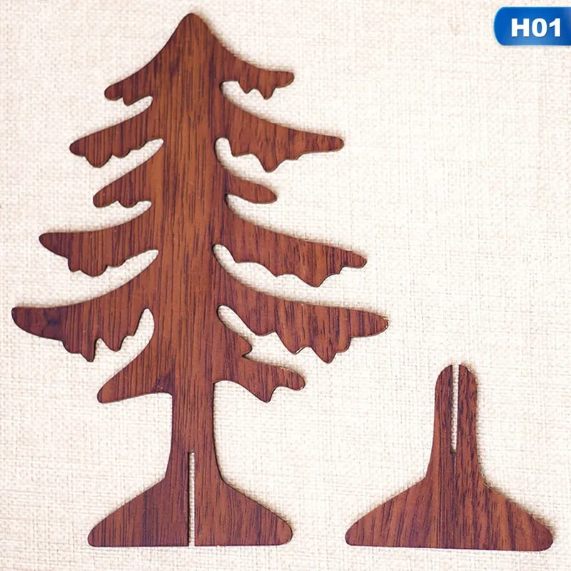 

Creative Desktop Small Wooden Christmas Tree Pendants Mini Xmas Ornaments Wooden Block Home Party Office Christmas Decorations