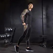 rashguard men compression MMA Clothing tracksuit men Long-sleeved T-shirts fitness shirt tights men leggings 2pc set S-4XL