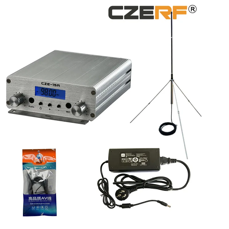 

Hot CZH-15A CZE-15A FU-15A 15W FM stereo PLL broadcast transmitter FM exciter 88Mhz - 108Mhz + GP 1/4 wave antenna + PowerSource