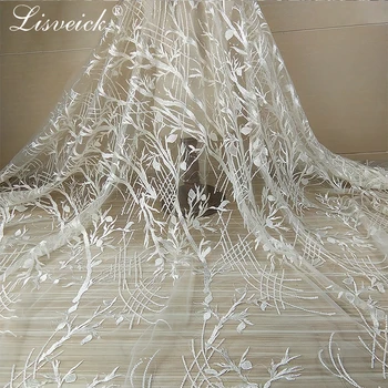 

high Quality vintage white branch sequins Embroidery French Lace Fabric net tulle Lace Fabric for wedding Nigerian Party dress