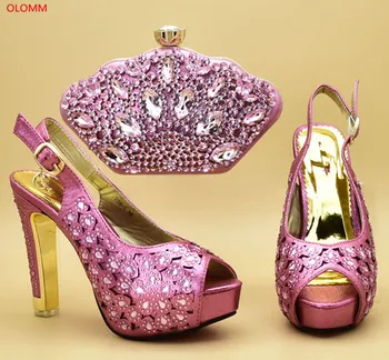 

OLOMM Pink Color Italian Matching Shoe and Bag Set for Wedding Shoe and Bag Italian Design Set African Shoe and Bag Set!F-7