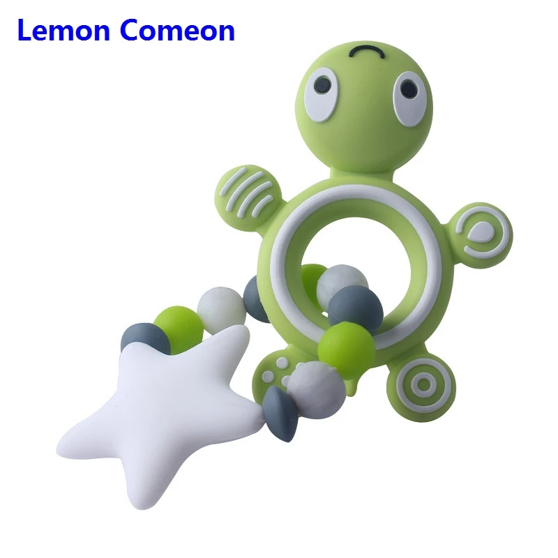 Lemon Comeon силиконовый браслет для прорезывающихся зубов, пищевая черепаха, силиконовые грызуны, черепаха, пять звездочек, бисер, не содержит бисфенол, Прорезыватель для зубов - Цвет: Зеленый