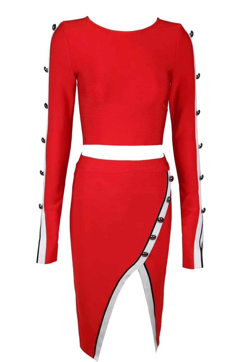 2018 Новая мода комплект из 2 предметов для женщин сексуальная кнопка открыть ForkStrapless Топы корректирующие красная юбка район бинвечерние ты