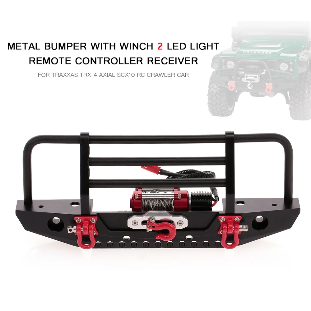 

Metal Bumper with Winch 2 LED Light Remote Controller Receiver for Traxxas Axial SCX10 RC Crawler Car Parts Accessories