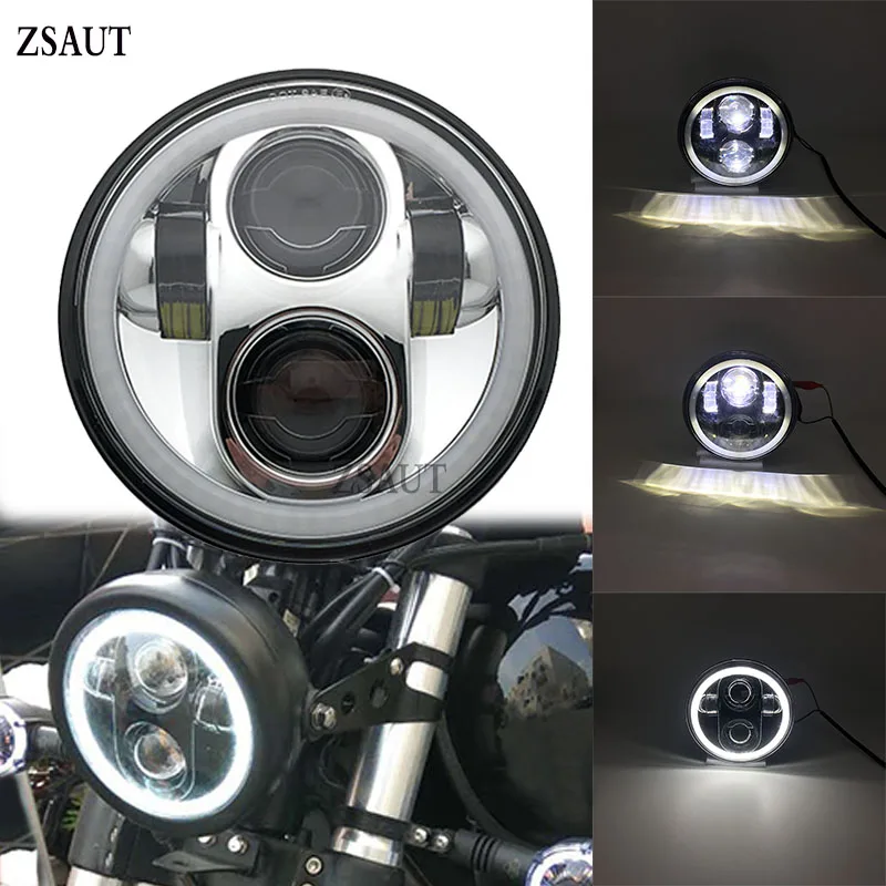 

5.75 inch LED Headlight Halo DRL Bulb Light Kit for Night Rod Softail Custom Iron 883 headlamp India Scout Triump