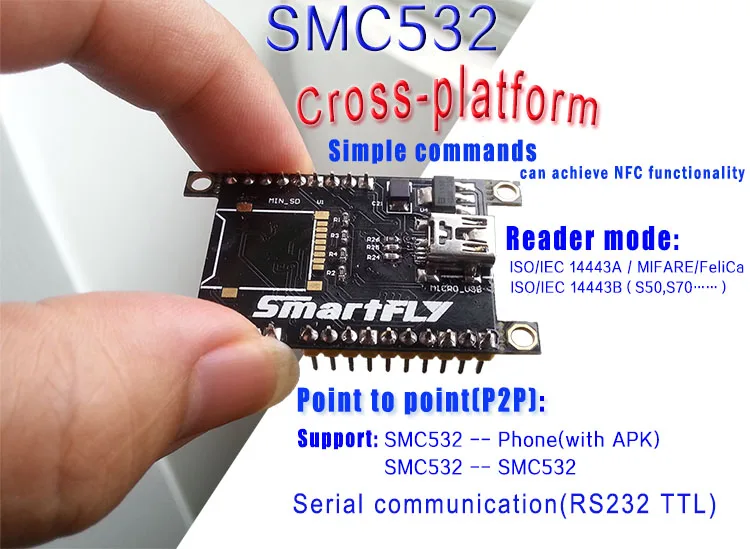Бесплатная доставка SMC532 NFC модуль/R/W NFC карта/P2P с телефоном/libnfc/llcp/ISO/IEC 1443A/B s50/felicard/