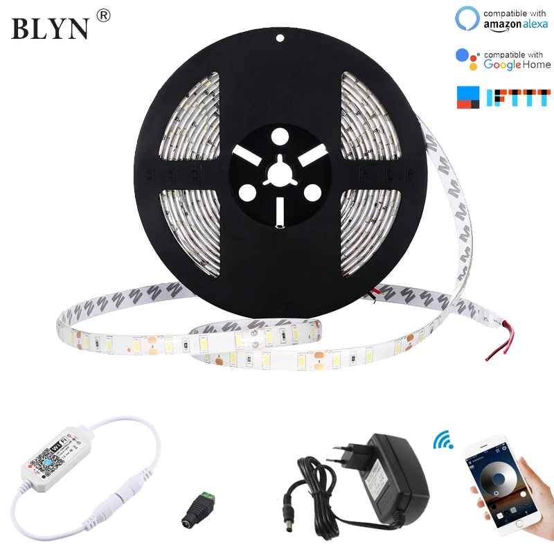 Goedkoop 5M 10M 5630 LED Strip Dimbare Warm Wit Zonlicht Wit LED Strips Waterdicht Diode Tape Met WIFI Smart dimmer 12V Adapter
