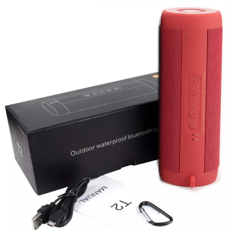T2 на открытом воздухе Водонепроницаемый Bluetooth динамик беспроводной портативный сабвуфер велосипед фонарик светодиодный для xiaomi радио FM power Bank - Цвет: red with package