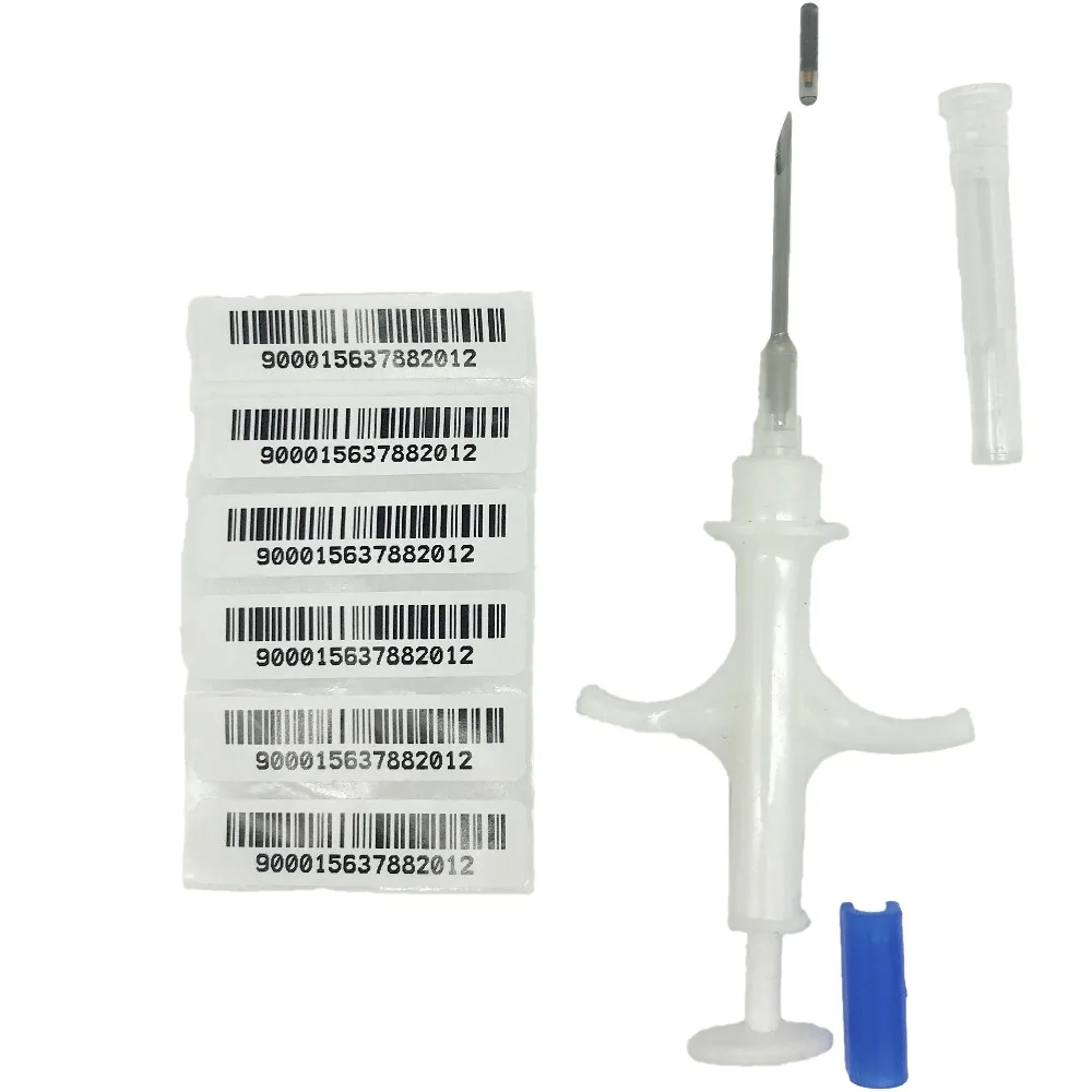 

10pcs/lot 1.4*8mm 134.2KHz FDX-B Embedded Pet Microchips with Syringe for animals chip Cow Cattle Pig Horse Dog pig ISO11784/785