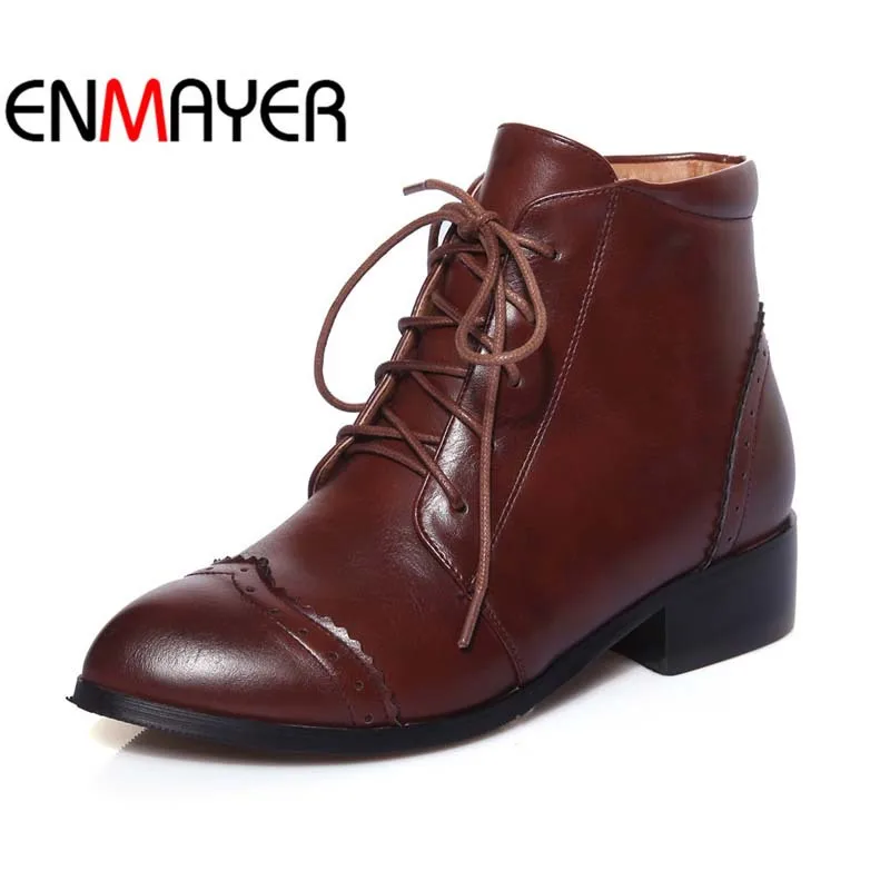 

ENMAYER Red wineVintage Round Toe Lace-Up Martin BootsForWomen Low Winter Boots Platform ankle boots Shoes Women Sale Motorcycle