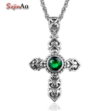 Szjinao продвижение 925 пробы серебряный крест кулон Подлинная Мода изумруд резные антикварные ювелирные изделия