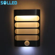 SOL светодиодный Ночной светильник с датчиком движения, активированный светодиодный настенный светильник на батарейках, прикроватная лампа для дома, ванной комнаты, зеркало