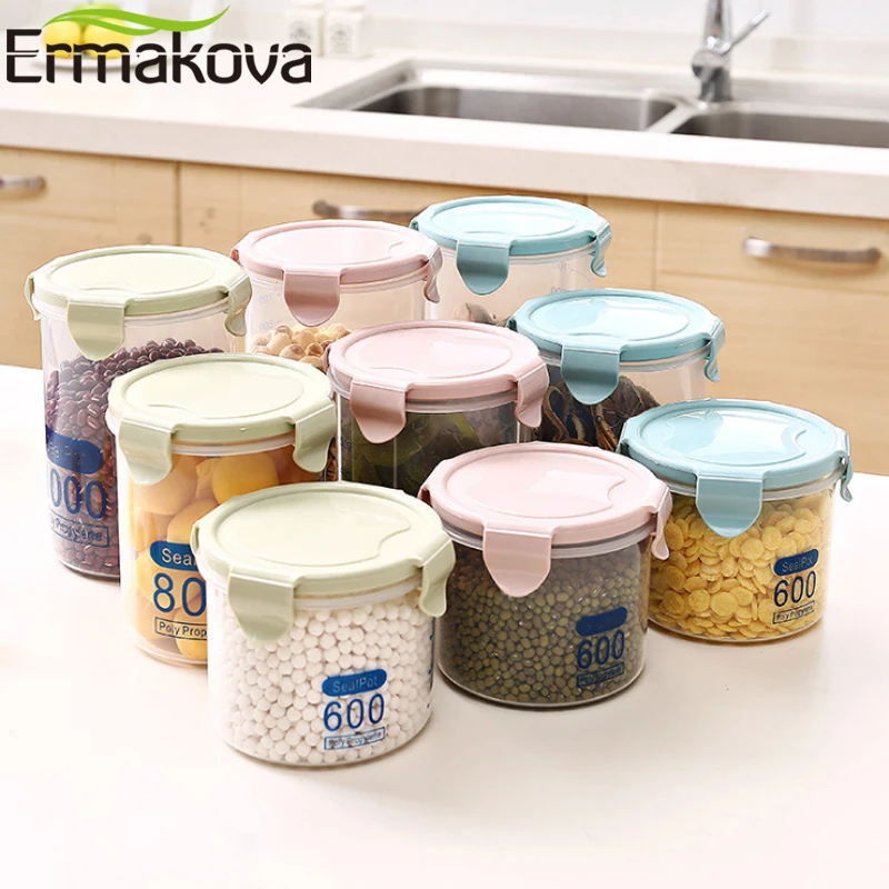ERMAKOVA محكم الغذاء تخزين الحاويات PP المطبخ الحاويات الجافة وعاء لحفظ الطعام مع مقياس الغذاء صندوق تخزين مع قفل سهل الاستخدام