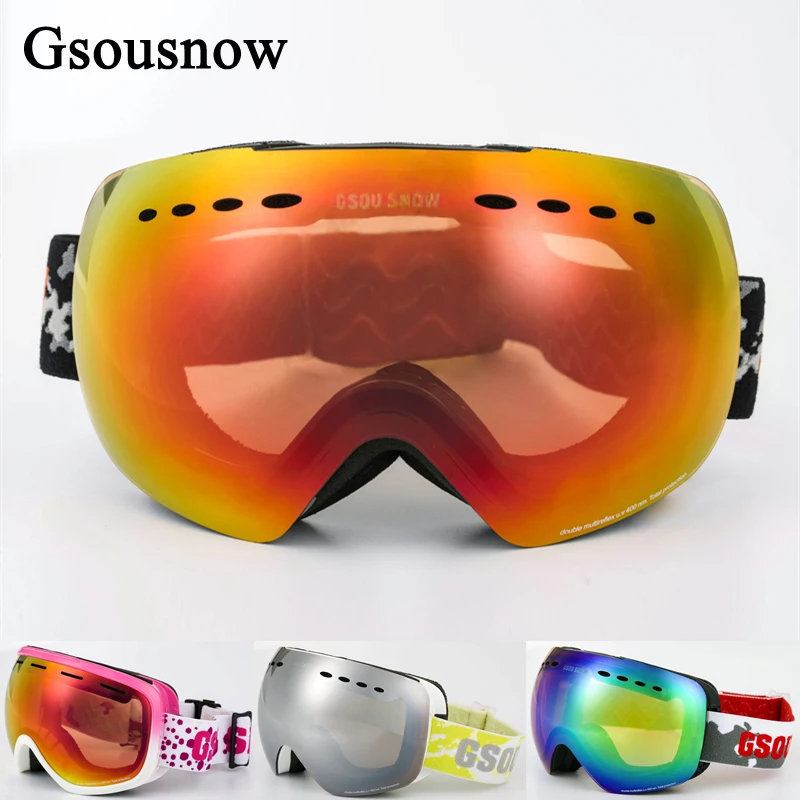 New Gsou Snow brand professional ski goggles double lens anti fog big