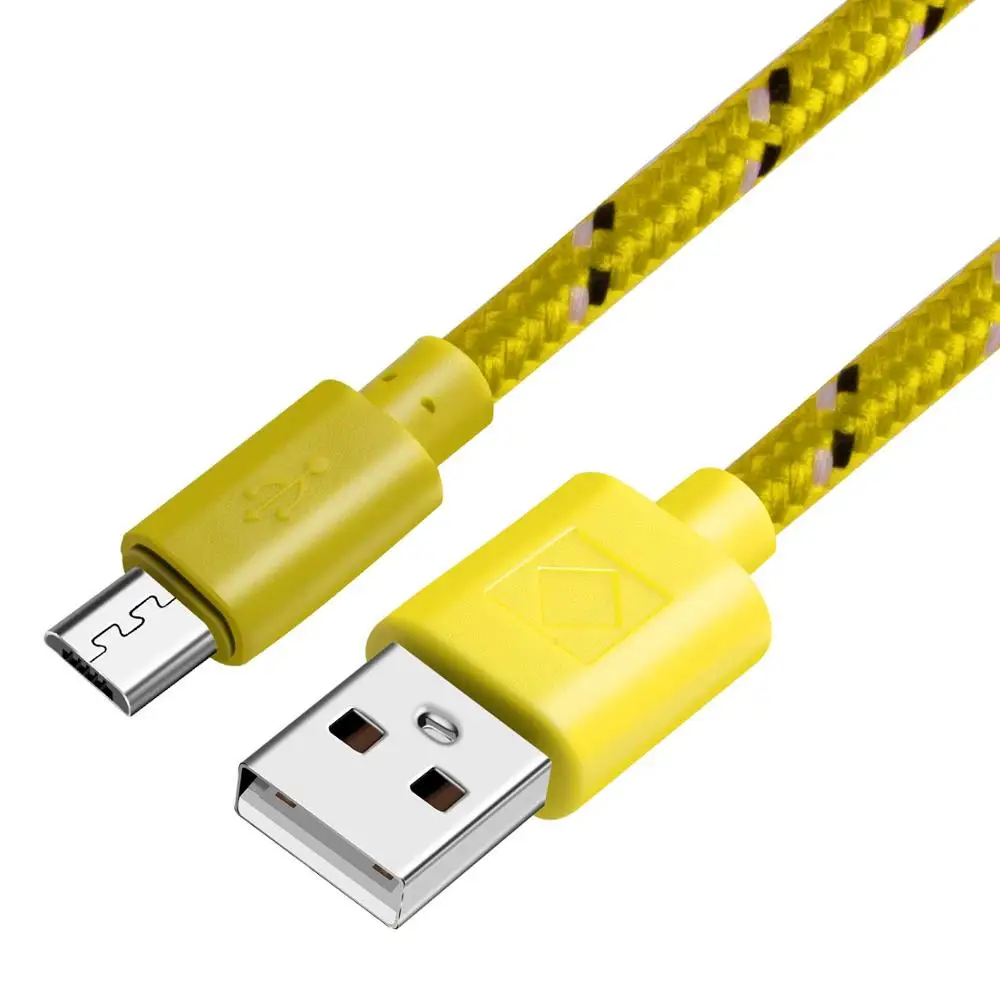 Нейлоновый Кабель Micro-USB в оплетке 1 м 2 м 3 м Быстрая Зарядка Синхронизация данных USB кабель зарядного устройства для samsung Xiaomi таблетки кабели для мобильных телефонов - Цвет: Yellow