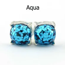 14 цветов с серебряным покрытием Кейт блестящие шпильки Серьги Квадратные лопаты ухо кнопка