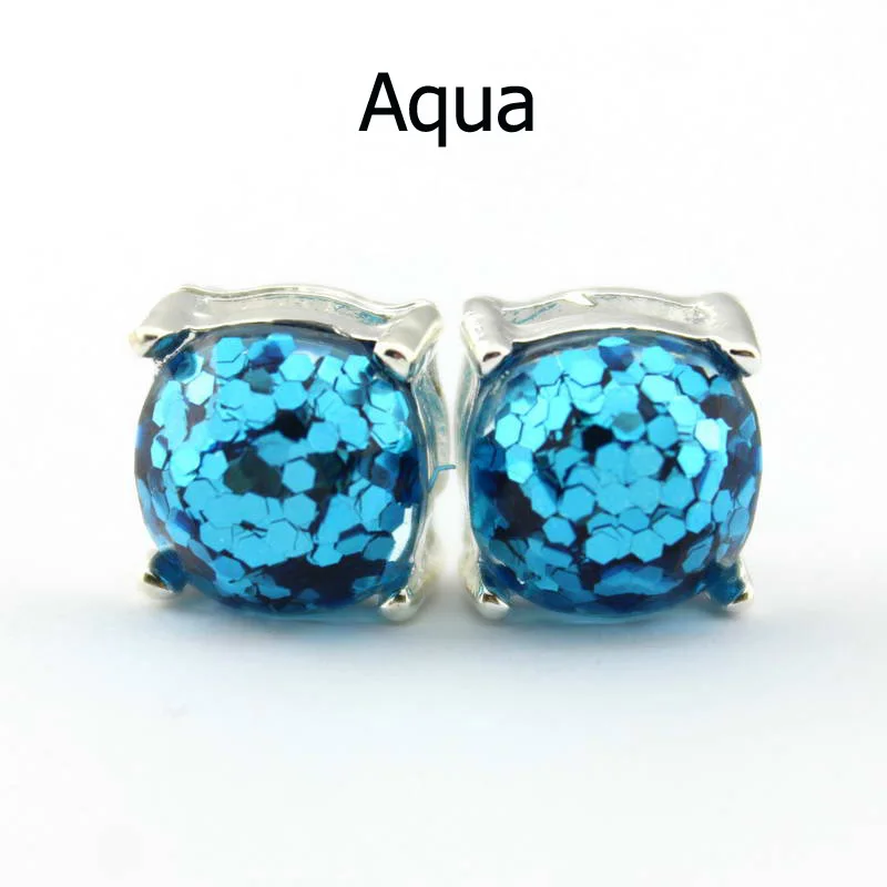 

14 Colors Silver Plated Kate Glitter Studs Earrings Square Spade Ear Button
