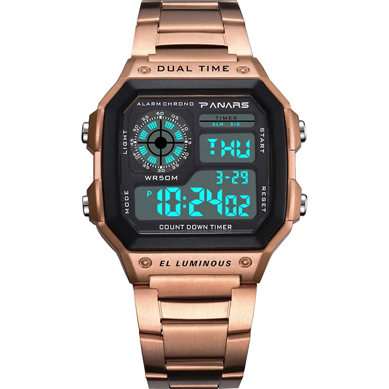 Золотые Relogio Feminino винтажные часы для женщин для мужчин нержавеющая сталь спортивные наручные часы для светодио дный дам электронные