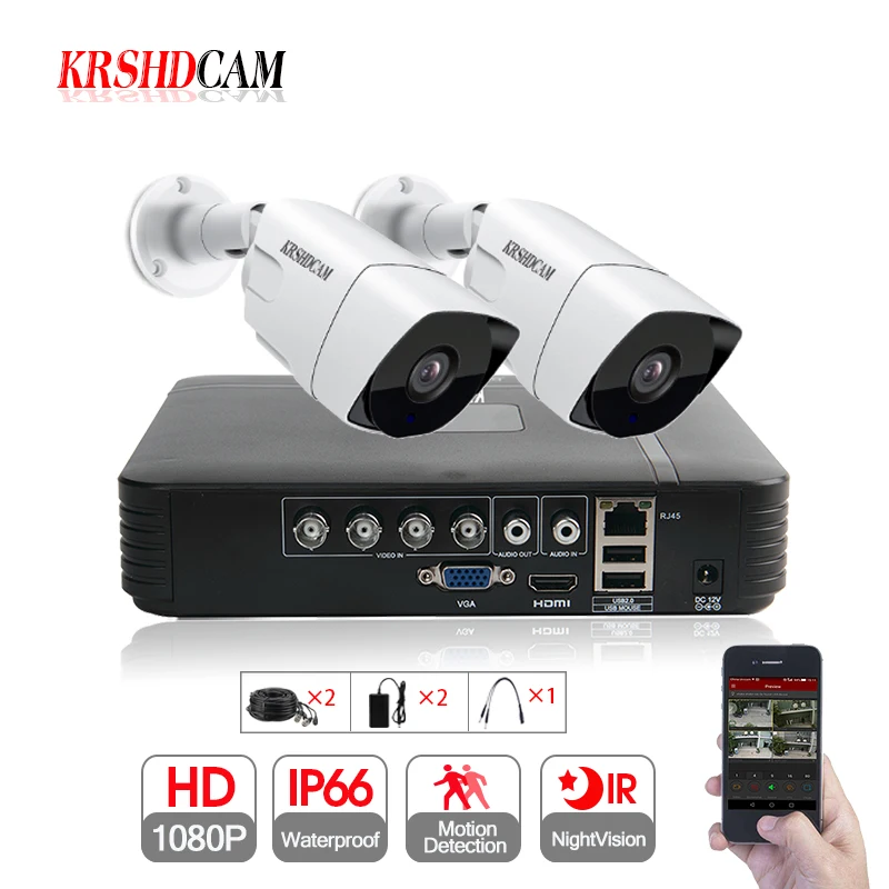 2CH CCTV System 1080P AHD 1080N CCTV DVR 2PCS 3000TVL SONY323 IR Waterproof font b Outdoor