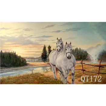

LB Polyester & Vinyl Backdrops Background For Photography Studio Backdrop Photo Props Two White Horses By The River In Autumn