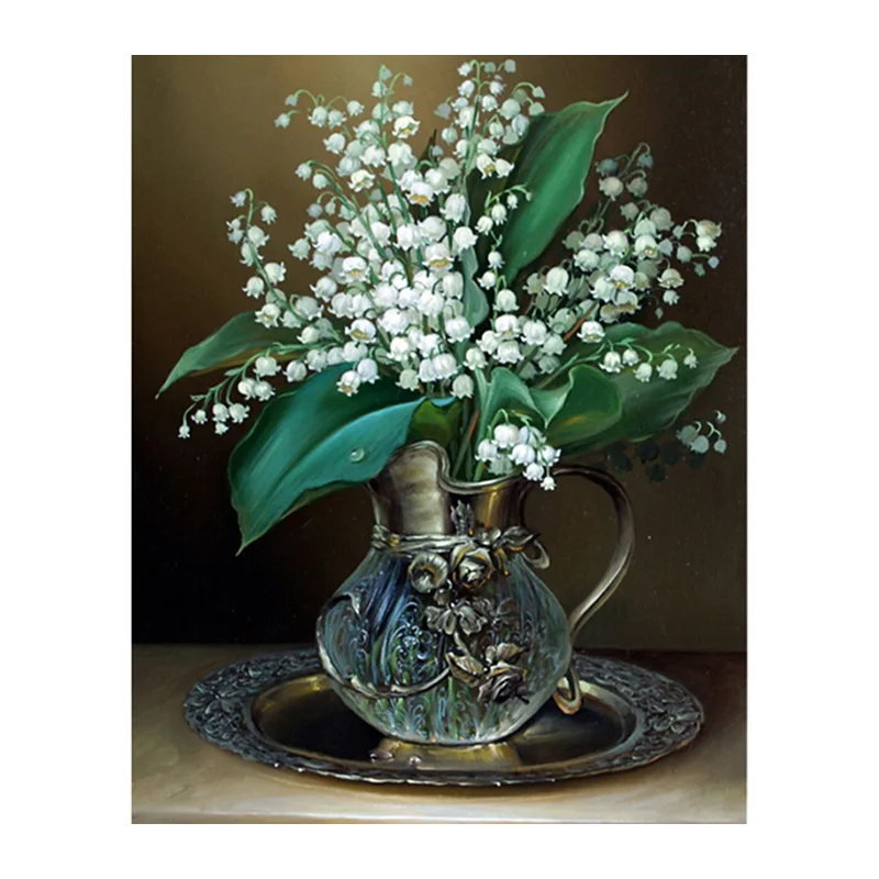 5D White Russia Flower Diamond Painting for Living Room Cross Stitch DIY Diamond Mosaic Popular Handmade Crafts