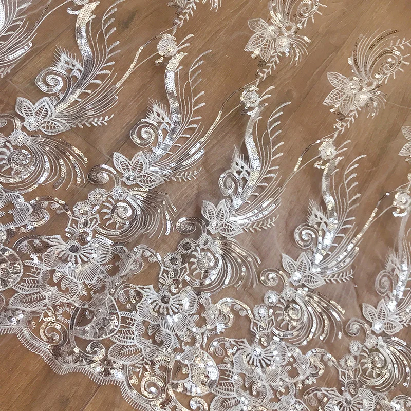 

1Meter 68cm French mesh Sequin embroidery lace For Wedding Dress DIY Bride Hair Accessories flower lace trim skirt Decoration