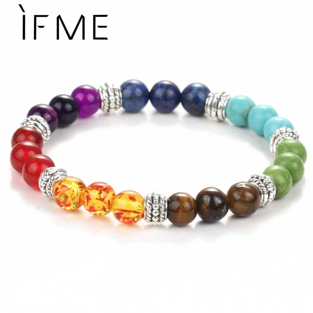 IF ME Fashion 7 Чакр браслет мужской черная лава исцеляющий баланс бусы рейки Будда