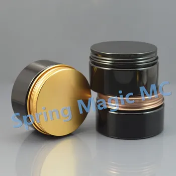 

50pcs 100ml Black Cream Jars With Black/gold bronze Aluminum Lid Plastic Jar Empty Cosmetic containers,100g PET Cream Case