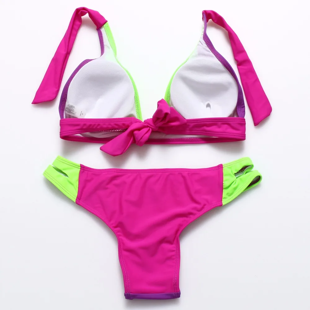 Trangel Swimsuit Swimwear Bikini Sexy Women's Swimsuit Patchwork Neon Bikini Set Woman Swimsuit Swim Suit 2019