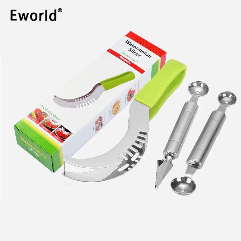 

Eworld Party Supply Stainless Steel Cut Fruit Spoon Watermelon Slicer Cutter Corer Scoop Fast Slicer Smart Kitchen Cutting Tools